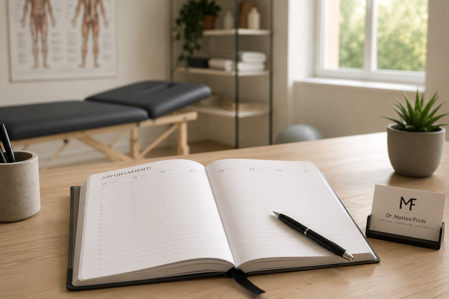 Agenda appuntamenti sulla scrivania dello studio del Dr. Matteo Fochi